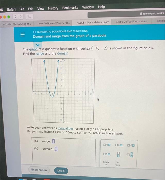 The Graph Of A Quadratic Function With Vertex (−4,−2) | Chegg.com