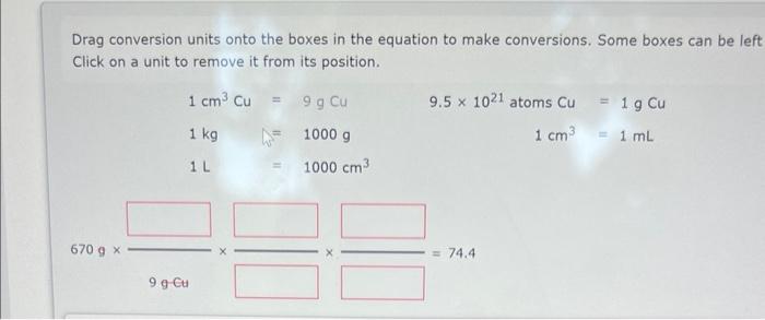 Drag conversion units onto the boxes in the equation | Chegg.com
