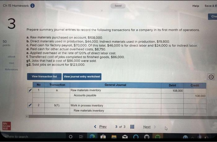 Solved Ch 15 Homework Saved Help Save & E Che 3 50 points | Chegg.com