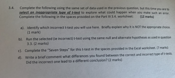 Solved 3.4. Complete the following using the same set of | Chegg.com