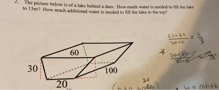 Lake Math Problem Solved The picture below is of a lake behind a dam. How much | Chegg.com