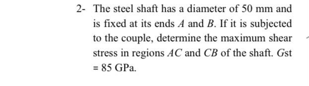 Solved 2- The steel shaft has a diameter of 50 mm and is | Chegg.com