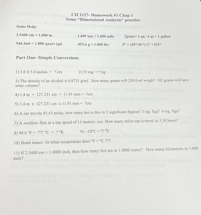 Solved Chap 1 Some Dimensional Analysis practice 1.609 km Chegg