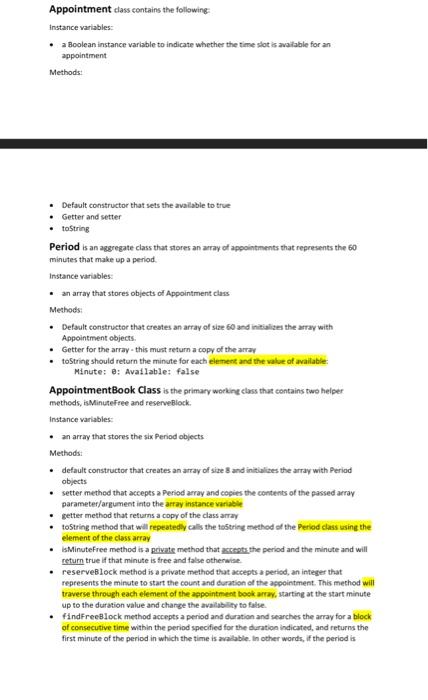 Solved This is in java. Write the code for appointmentBook | Chegg.com