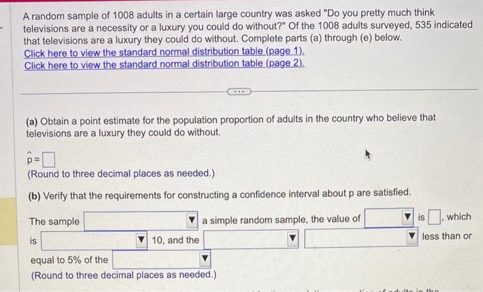 Solved A random sample of 1008 adults in a certain large | Chegg.com