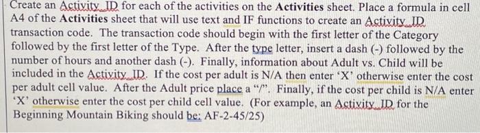 Solved Create an Activity ID for each of the activities on | Chegg.com