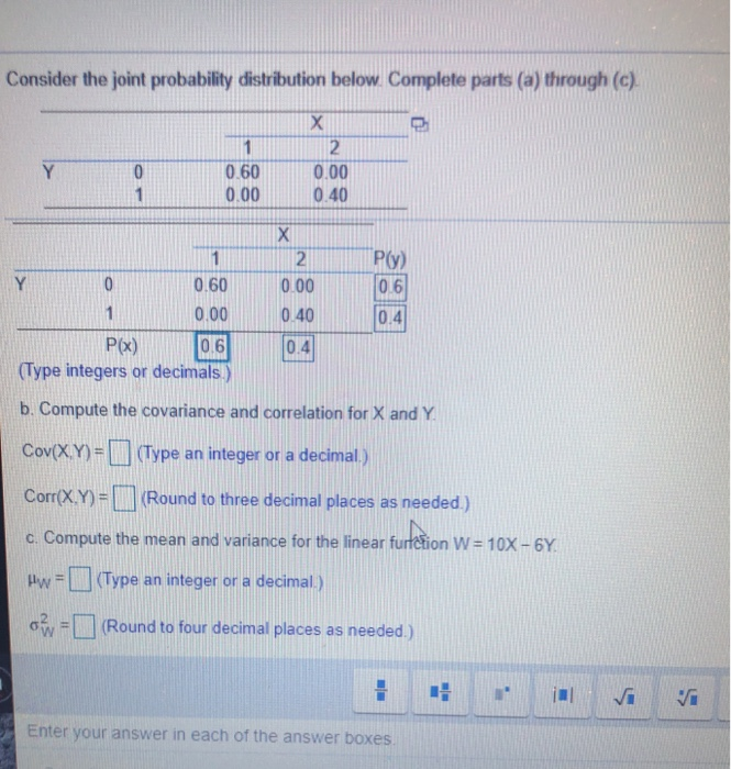 Solved Consider the joint probability distribution below. | Chegg.com