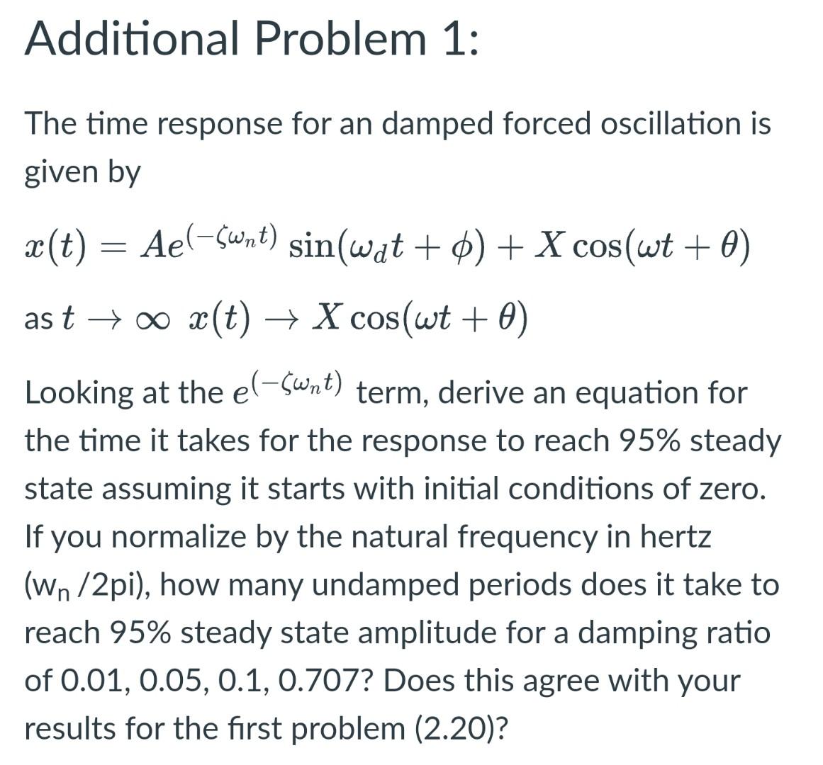 Solved The time response for an damped forced oscillation is | Chegg.com