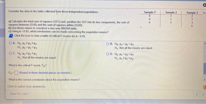 Solved Consider the data in the table collected from three | Chegg.com