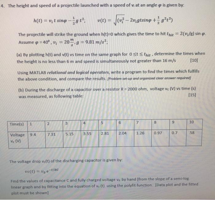 Solved 4 The Height And Speed Of A Projectile Launched W Chegg Com