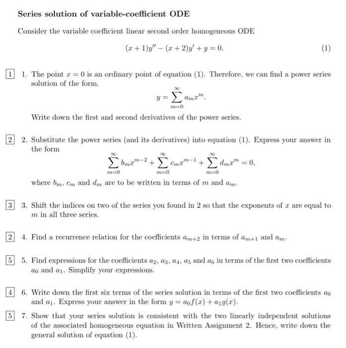 Solved Series Solution Of Variable-coefficient ODE Consider | Chegg.com