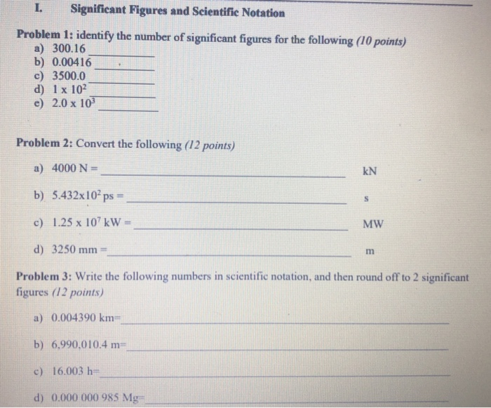 Solved I. Significant Figures and Scientific Notation | Chegg.com