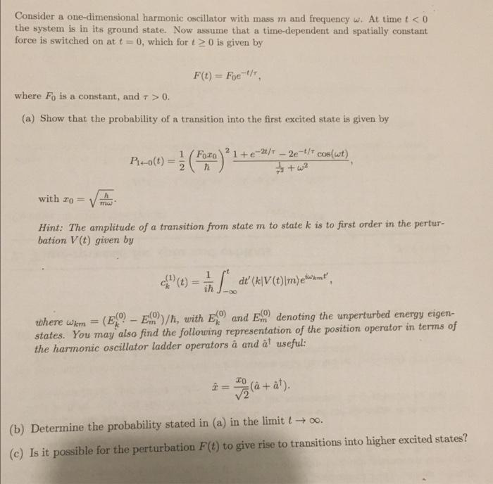 Solved Consider a one-dimensional harmonic oscillator with | Chegg.com