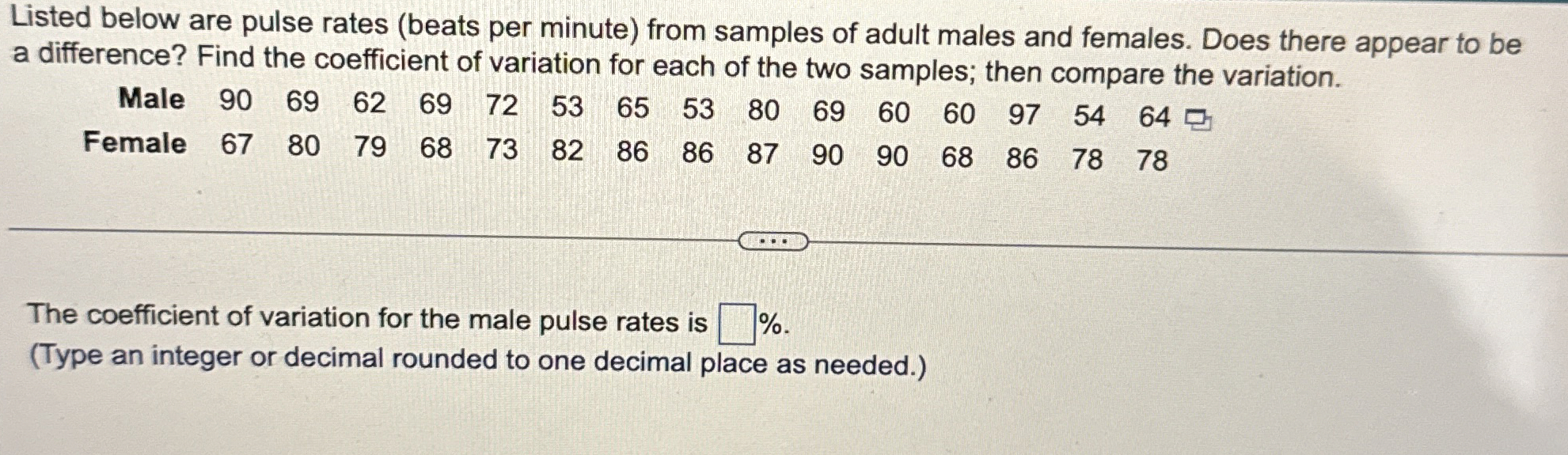 Solved Listed below are pulse rates (beats per minute) ﻿from | Chegg.com