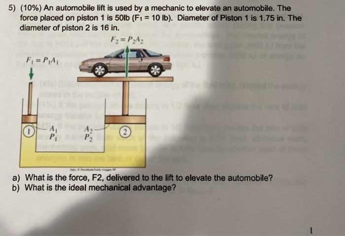 Solved 5) (10%) An Automobile Lift Is Used By A Mechanic To | Chegg.com