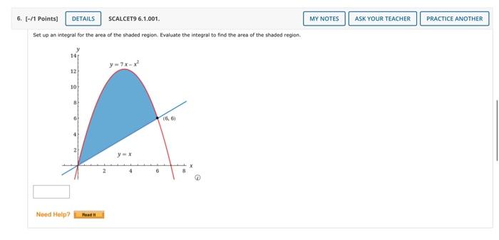 Solved Set Up An Integral For The Area Of The Shaded Region. | Chegg.com