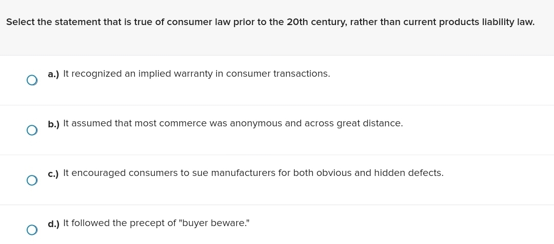 Solved Select the statement that is true of consumer law | Chegg.com