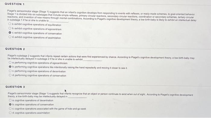 Solved Piaget s sensorimotor stage Stage 1 suggests that Chegg