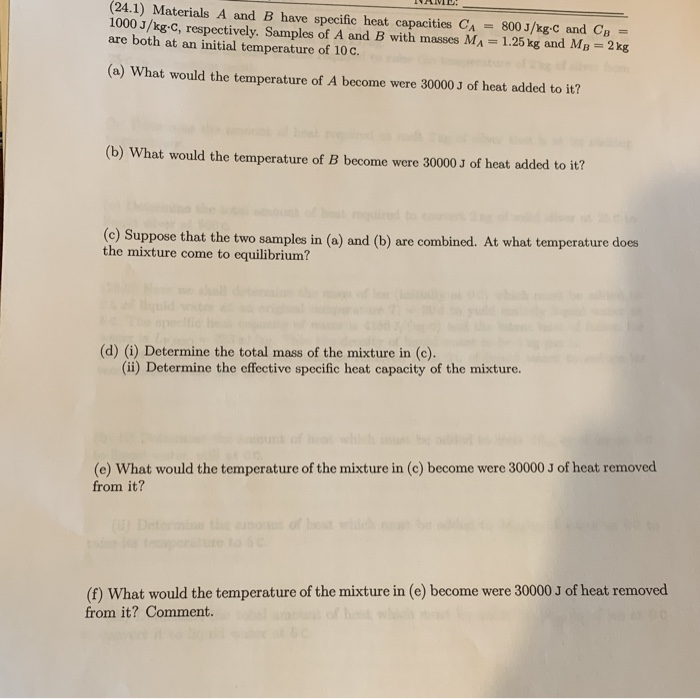 Solved (24.1) Materials A And B Have Specific Heat | Chegg.com