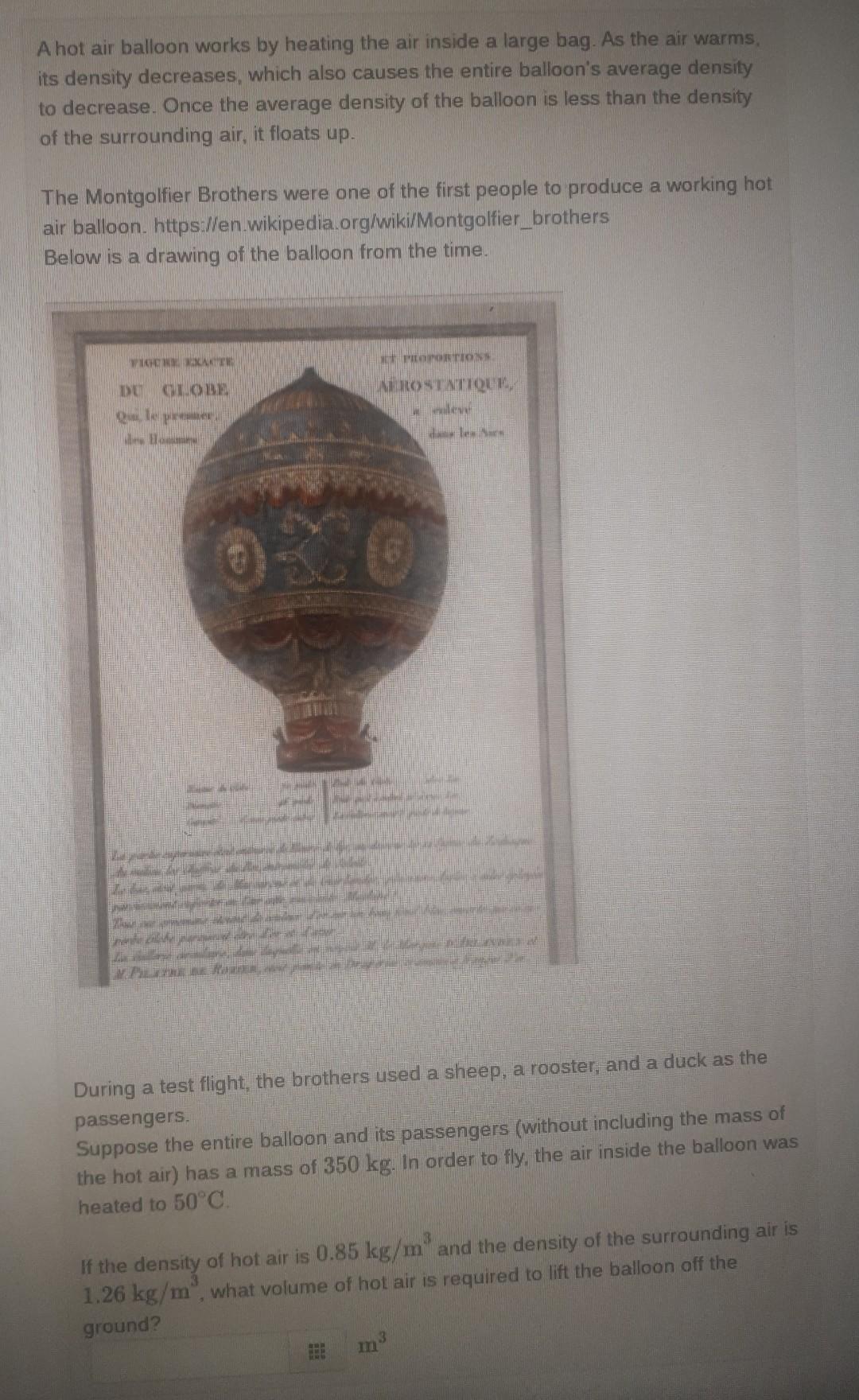 Solved A hot air balloon works by heating the air inside a | Chegg.com