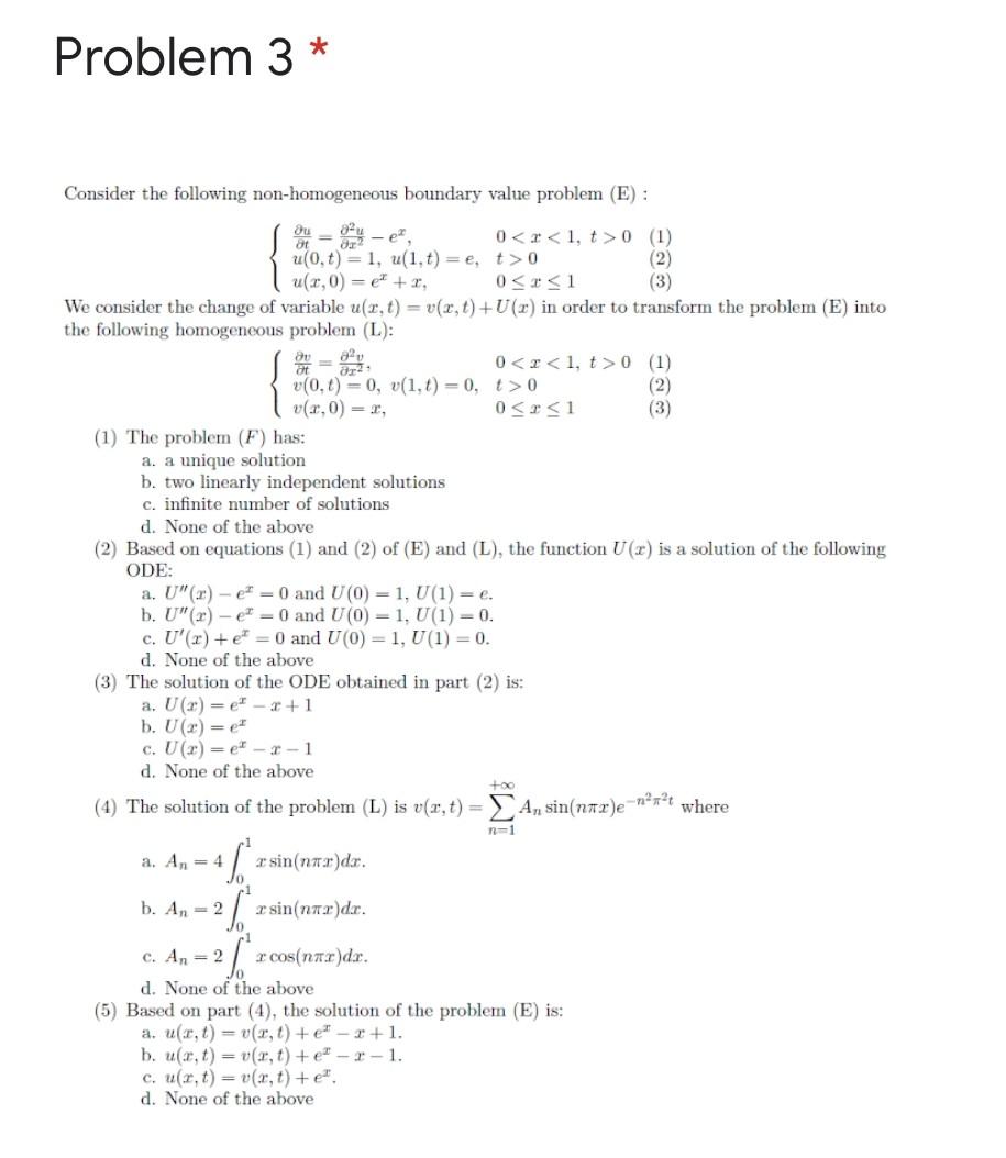 Solved Problem 3 * Consider the following non-homogeneous | Chegg.com