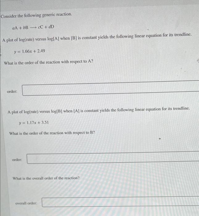 Solved Consider the following generic reaction. a A+b | Chegg.com