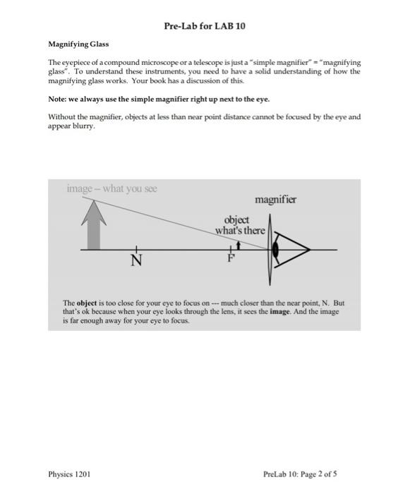 Solved Pre-Lab for LAB 10 Magnifying Glass The eyepiece of a | Chegg.com