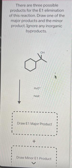 There are three possible products for the \( \mathrm{E} 1 \) elimination of this reaction. Draw one of the major products and