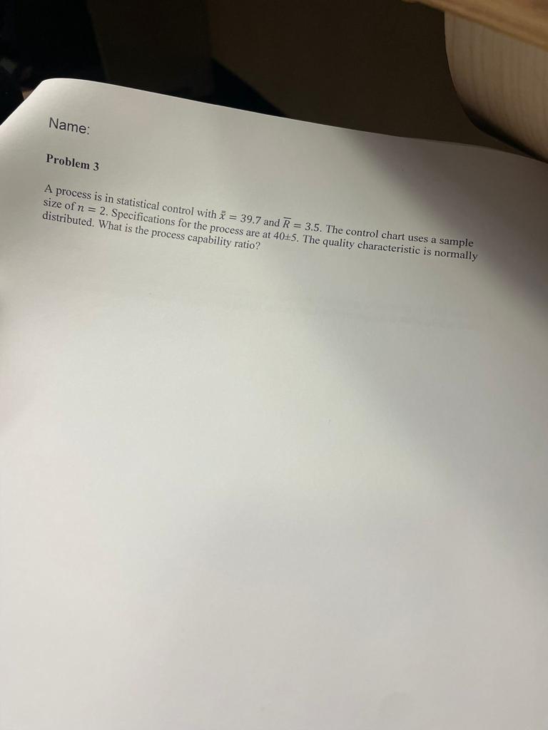 Solved Problem 3A process is in statistical control with | Chegg.com