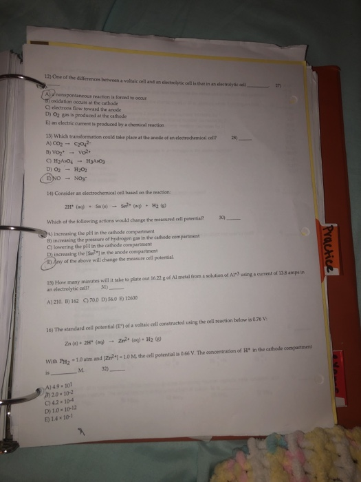 Solved Unit 7 HW Electrochemistry 2.) Which one of the