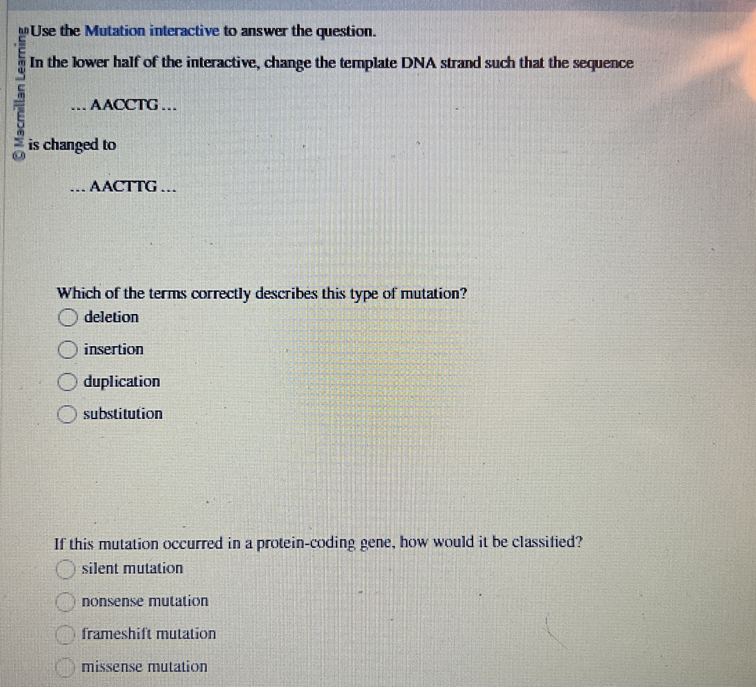 Solved m Use the Mutation interactive to answer the