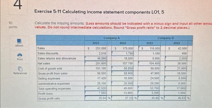 Solved Exercise 5-11 Calculating income statement components | Chegg.com