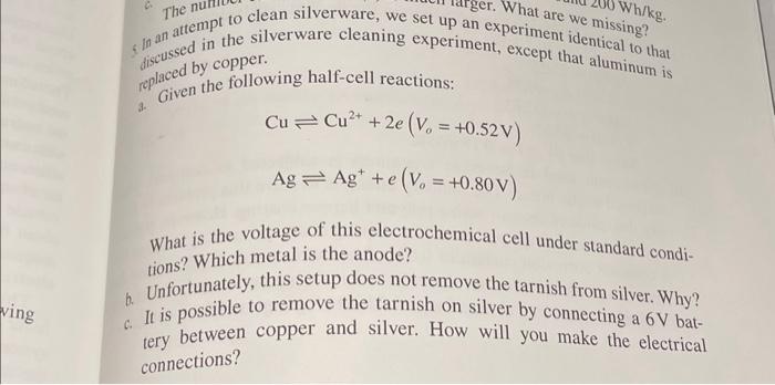 Solved 3 Given The Following Half Cell Reactions 9072