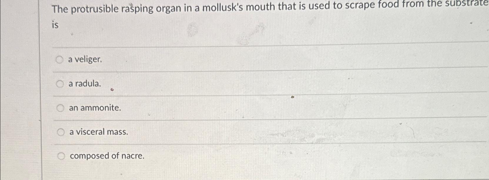 Solved The protrusible rasping organ in a mollusk's mouth
