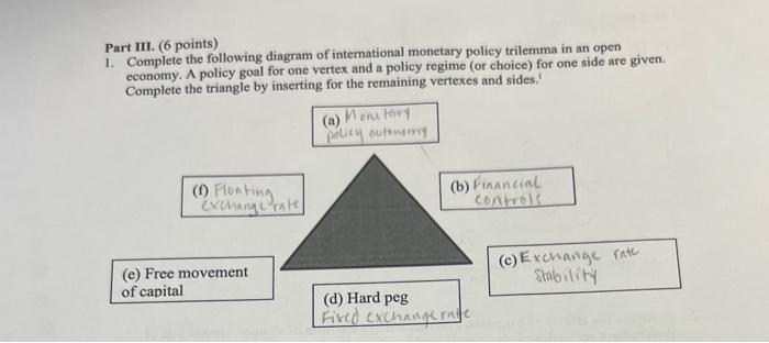 Solved Part III. ( 6 points) 1. Complete the following | Chegg.com
