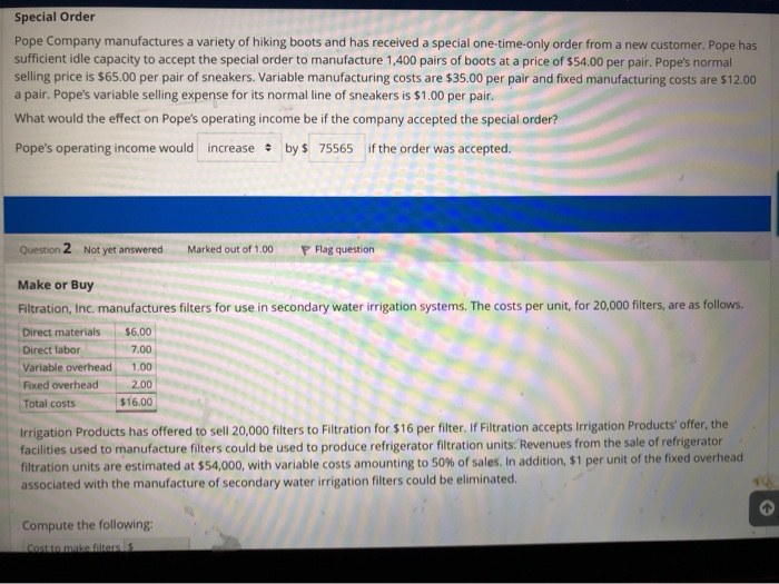 Solved Special Order Pope Company manufactures a variety of