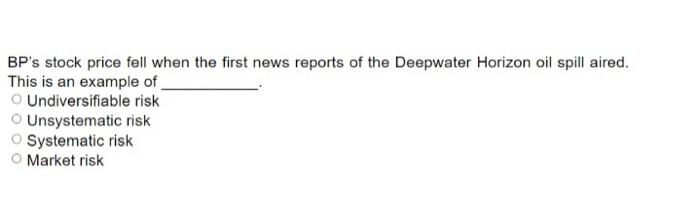 Solved BP's stock price fell when the first news reports of | Chegg.com