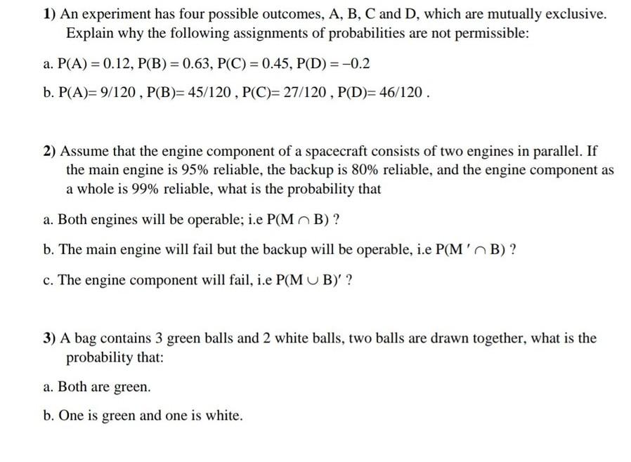 an experiment results in four possible outcomes