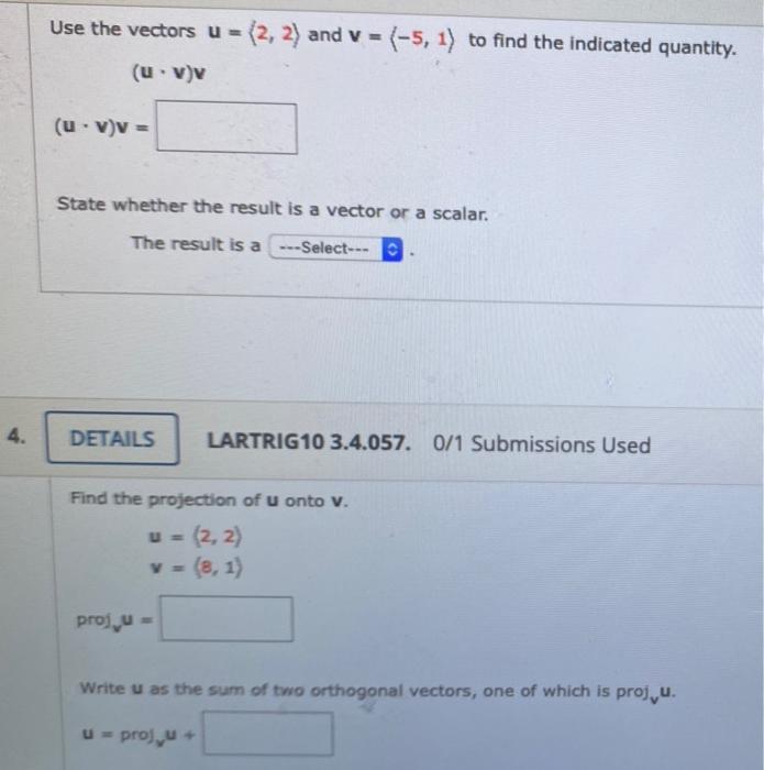 Solved Use the vectors u = (2, 2) and v = (-5, 1) to find | Chegg.com