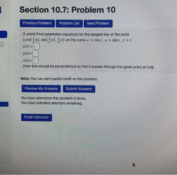 Solved Section 10.7: Problem 10 Previous Problem Problem | Chegg.com
