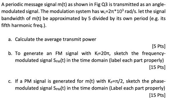 Solved A periodic message signal m(t) as shown in Fig Q3 is | Chegg.com