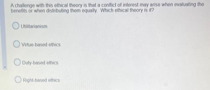 Solved A challenge with this ethical theory is that a | Chegg.com