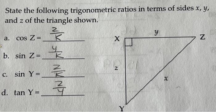 Solved State the following trigonometric ratios in terms of | Chegg.com