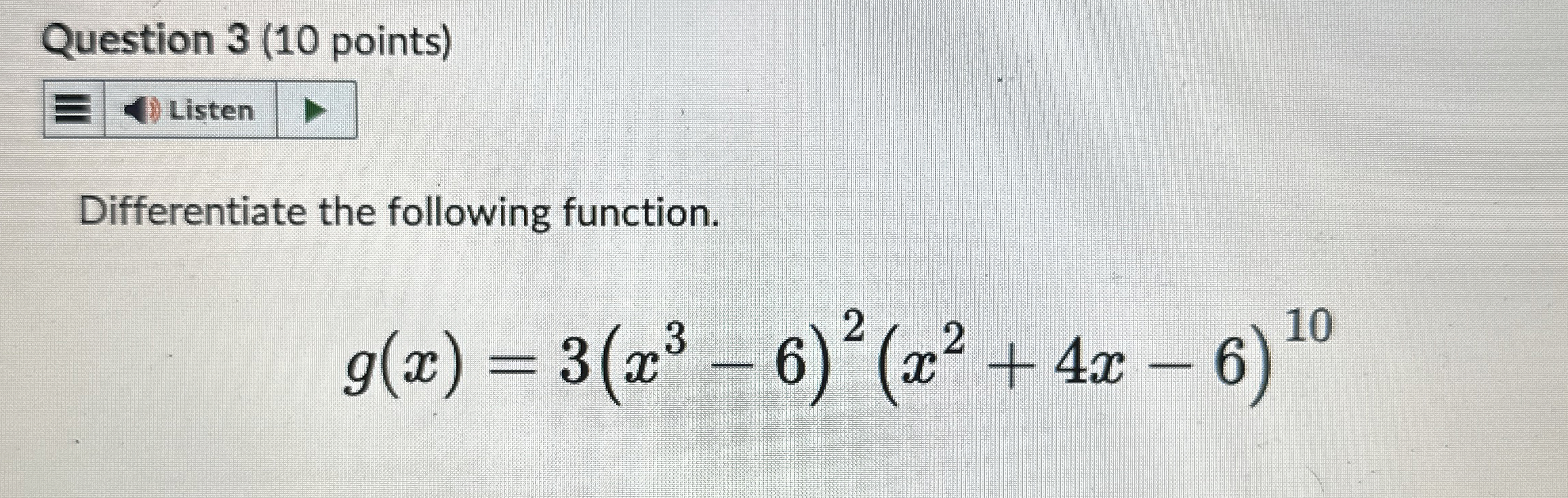 Solved Question 3 (10 ﻿points)Differentiate the following | Chegg.com