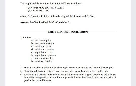 Solved The supply and demand functions for good X are as | Chegg.com