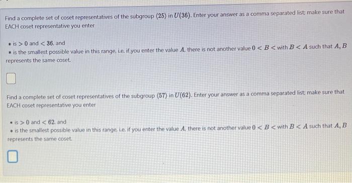 Solved Find a complete set of coset representatives of the | Chegg.com