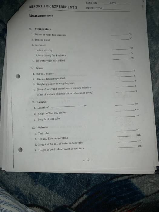 SECTION DATE REPORT FOR EXPERIMENT 2 INSTRUCTOR | Chegg.com