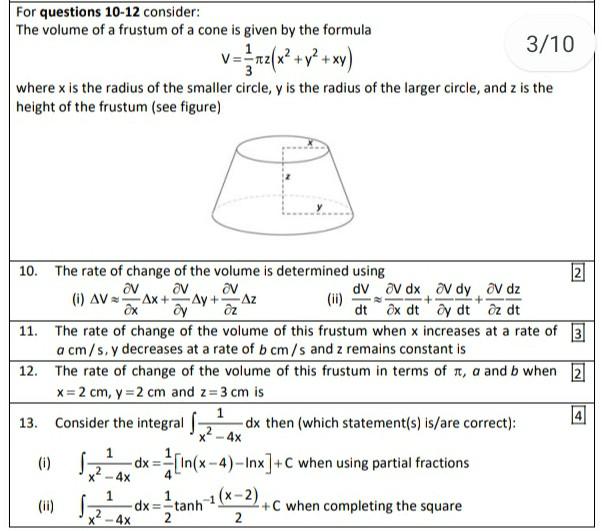 Solved For Questions 10-12 Consider: The Volume Of A Frustum 