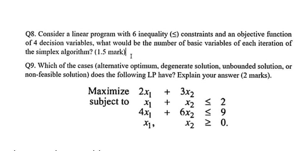 Solved 08. Consider a linear program with 6 inequality (5) | Chegg.com