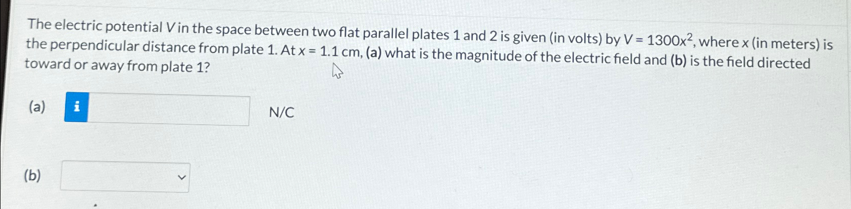 Solved The electric potential V ﻿in the space between two | Chegg.com